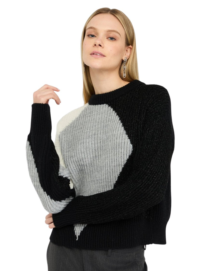 Liu Jo Color-Blocked Geometric Knit Sweater