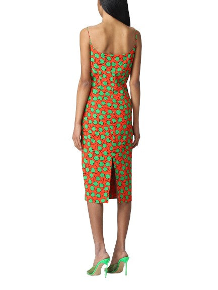Moschino Cherry Print Viscose Dress With Back Slit