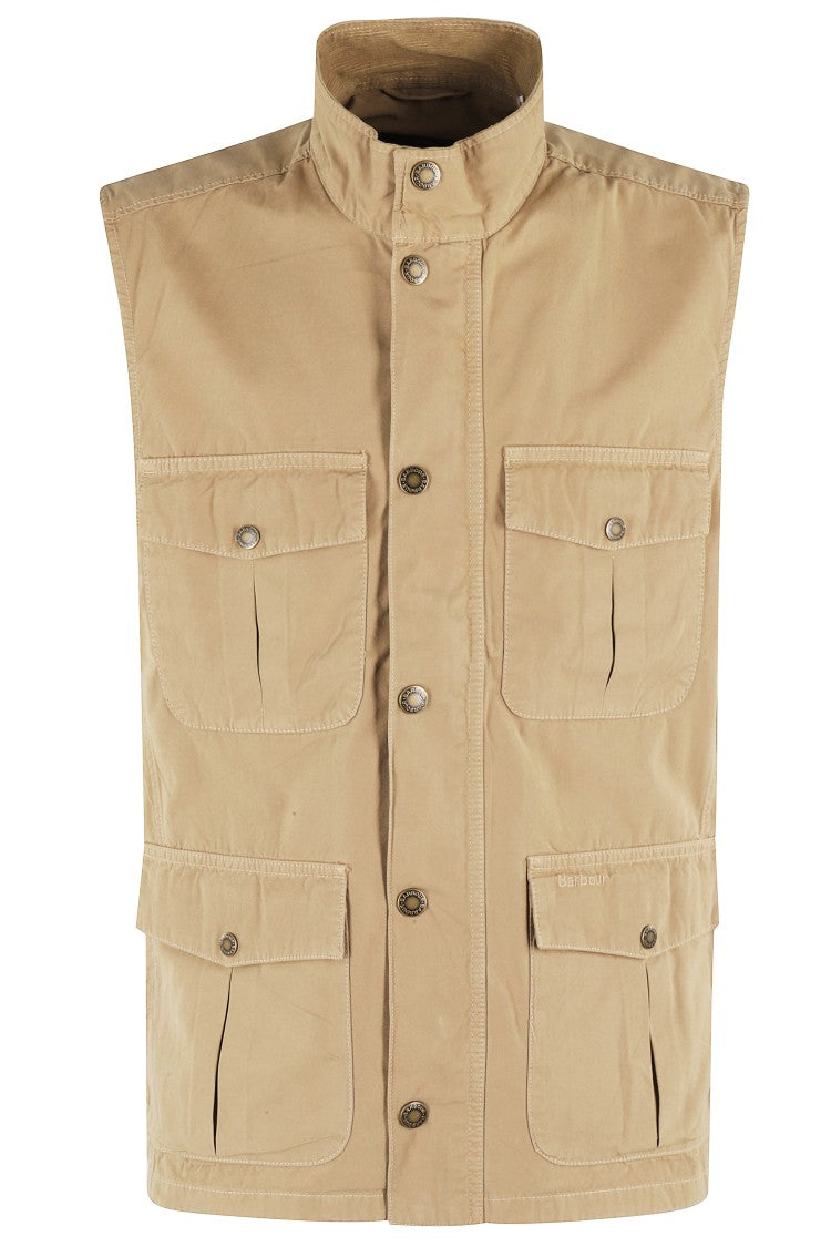 Barbour Beige Cotton Canvas Gilet With High Collar