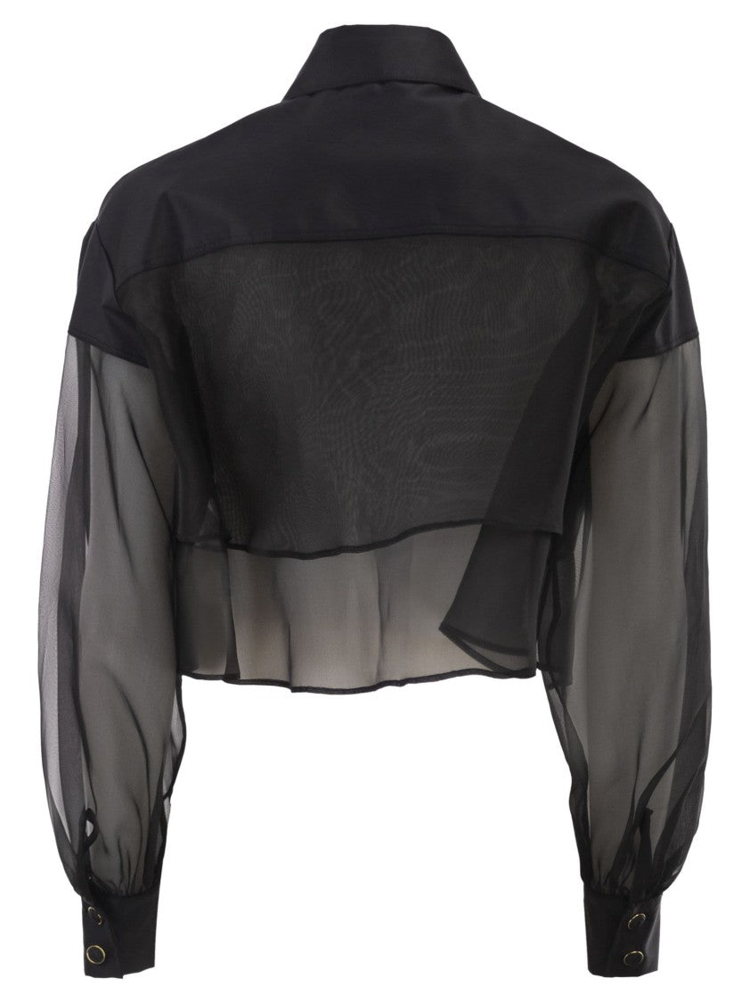 Elisabetta Franchi Cropped Cotton Shirt With Silk Organza Inserts