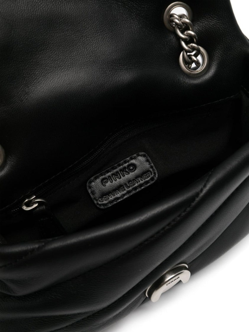 Pinko Black Quilted Silver Bird Chain Bag