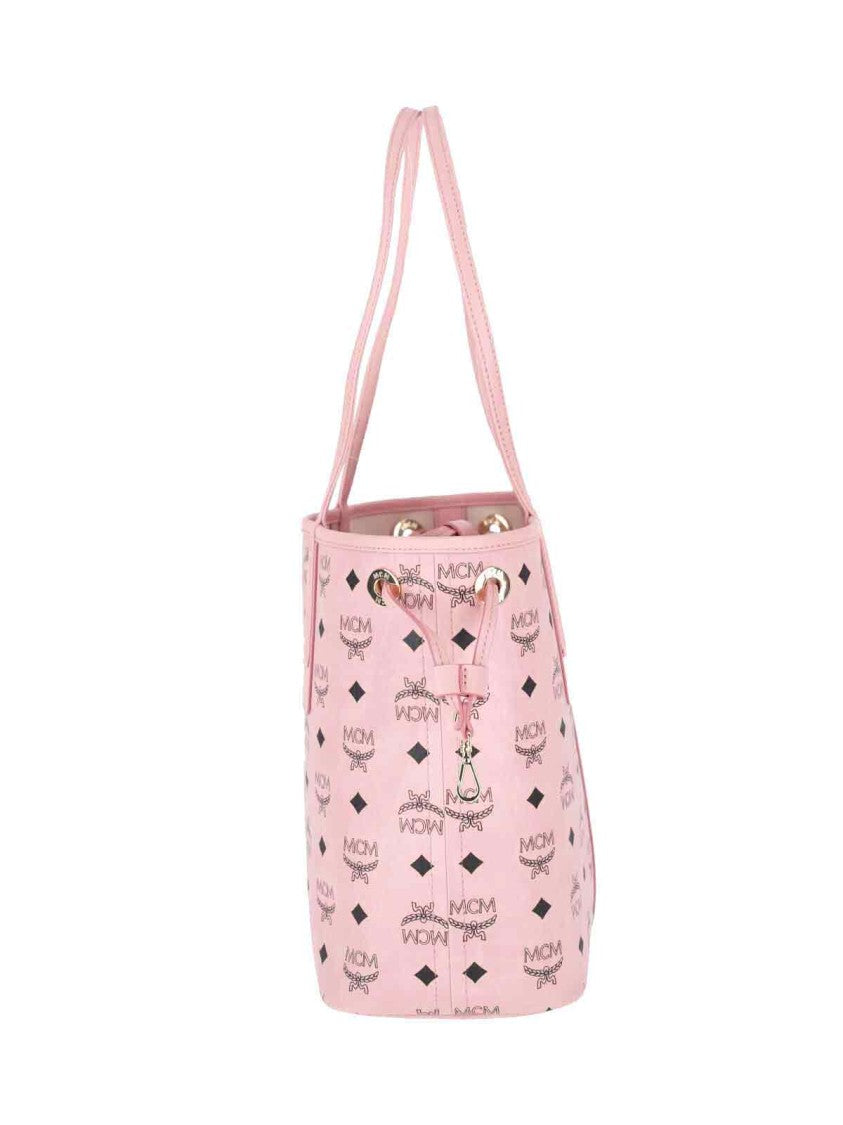 Mcm Small Pink Visetos Tote Bag With Logo Print