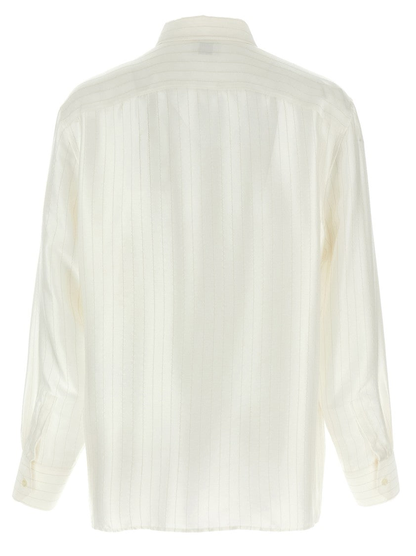Saint Laurent Striped Satin Piqué Shirt With Concealed Closure