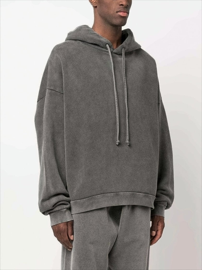 Acne Studios Oversized Drawstring Hoodie With Washed Texture And Subtle Logo Patch