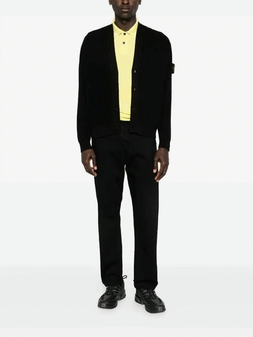 Stone Island V-Neck Cotton Cardigan With Distinctive Logo Patch