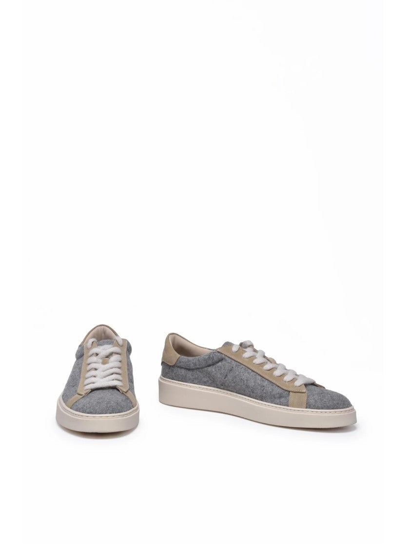 Eleventy Grey Leather Accents Fabric Sneakers