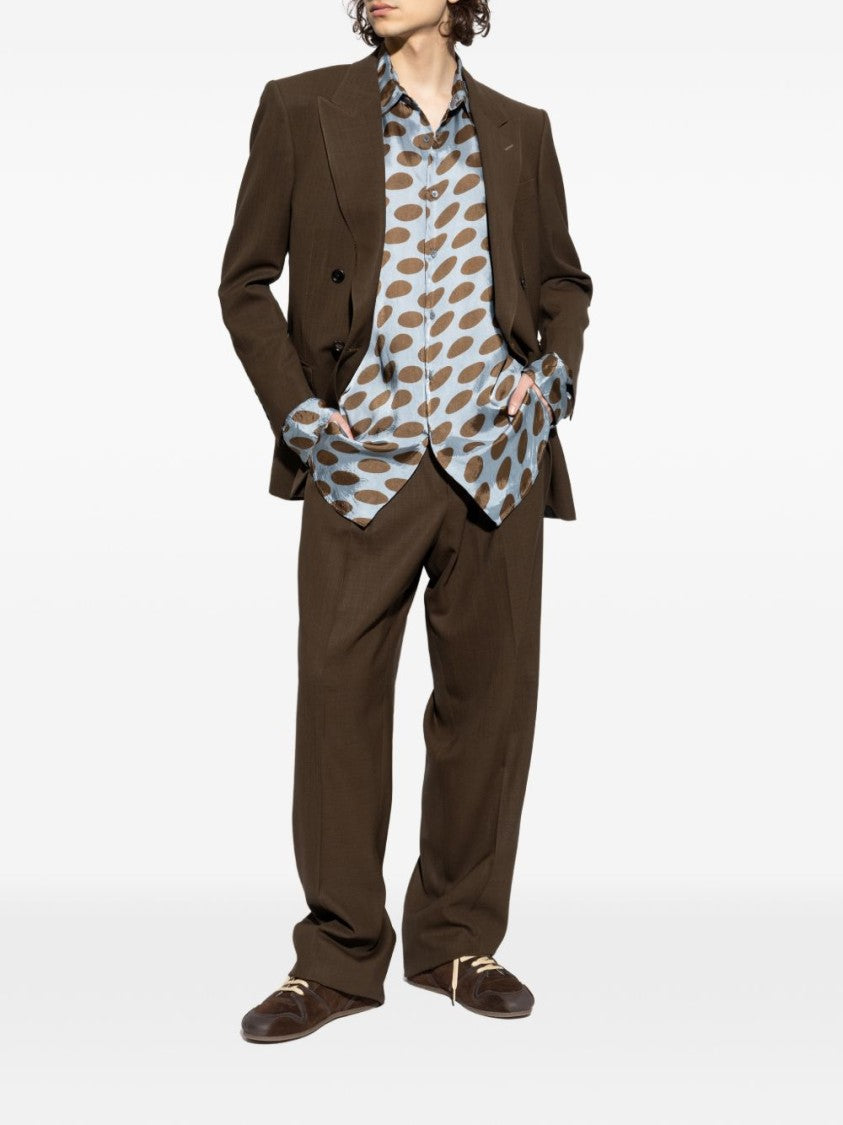 Dries Van Noten Light Blue Brown Classic Button Shirt