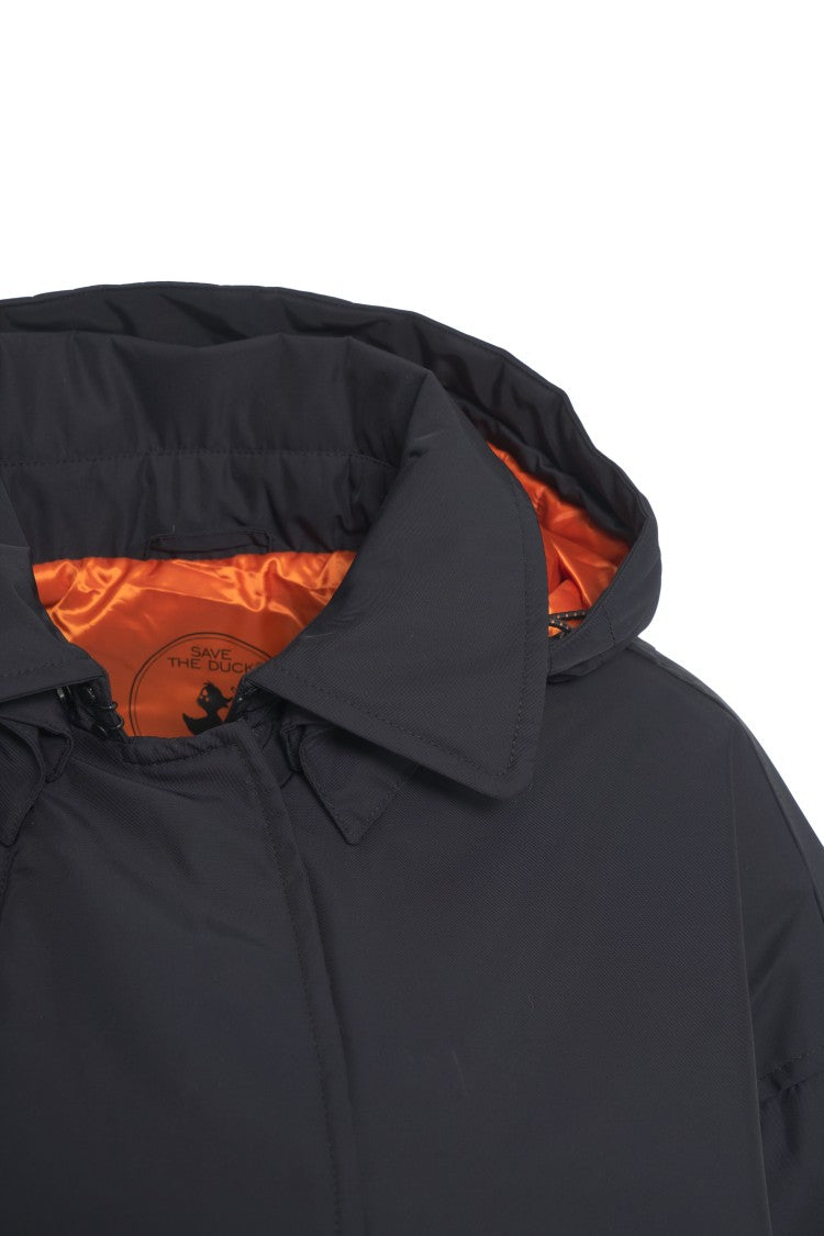 Save The Duck Black Bomber Parka With Removable Hood