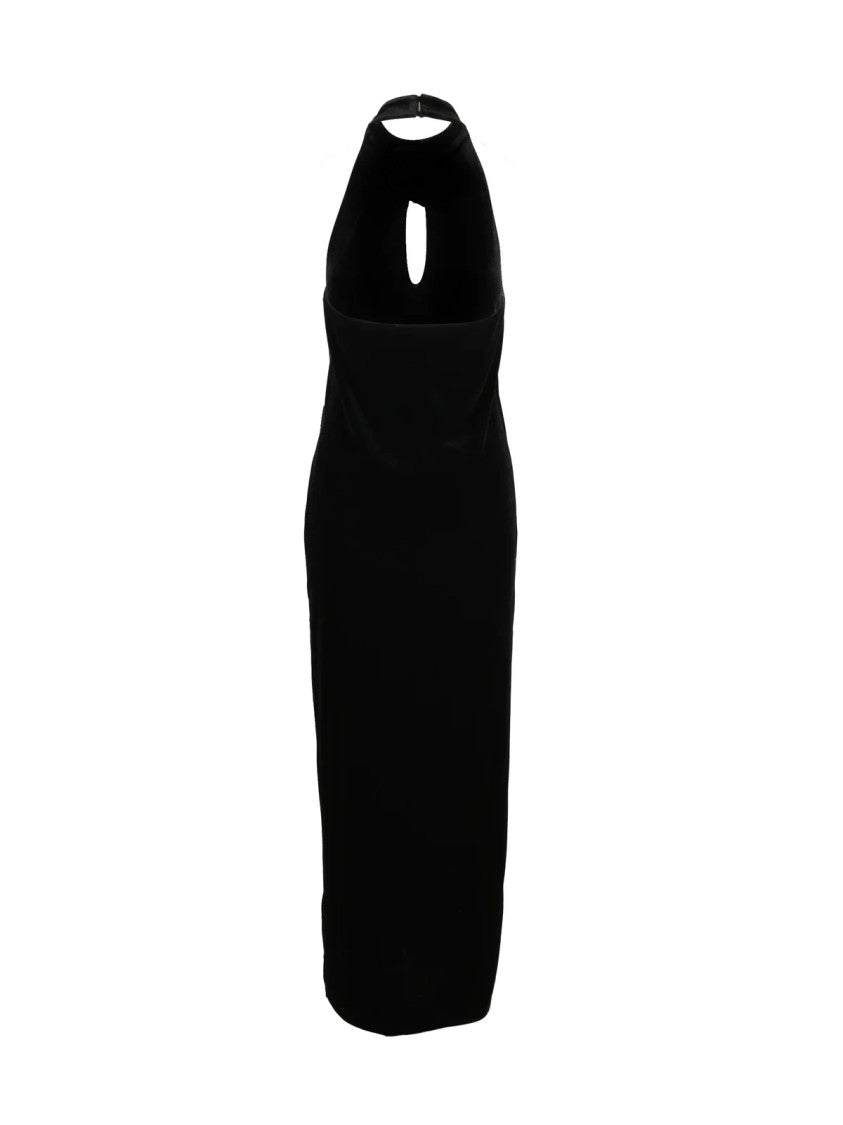 Marella Long Halter Neck Velvet Dress With Keyhole Detail