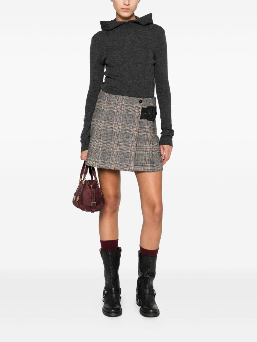 Pinko Beige Plaid Pleated Mini Skirt