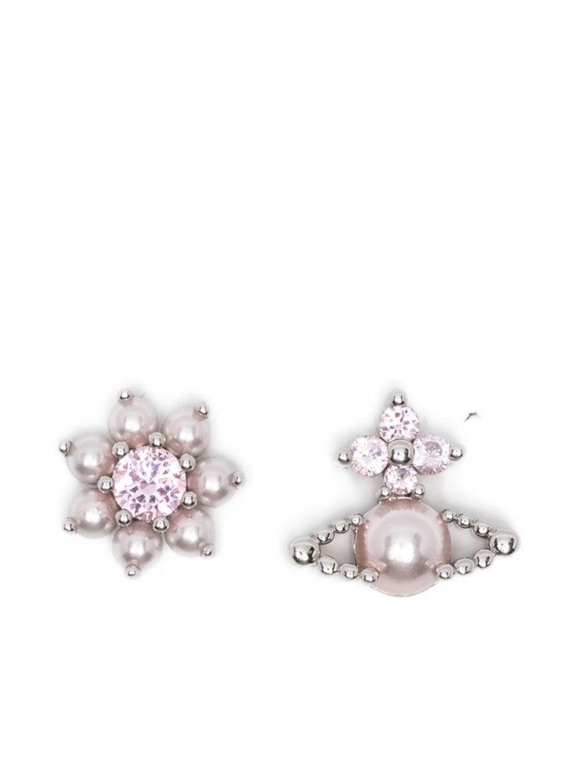 Vivienne Westwood Mismatched Silver-Tone Earrings With Pink Pearl Embellishments
