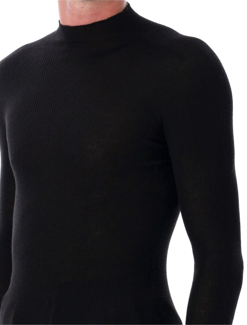 Rick Owens Fitted Ribbed Knit Turtleneck In Soft Virgin Wool