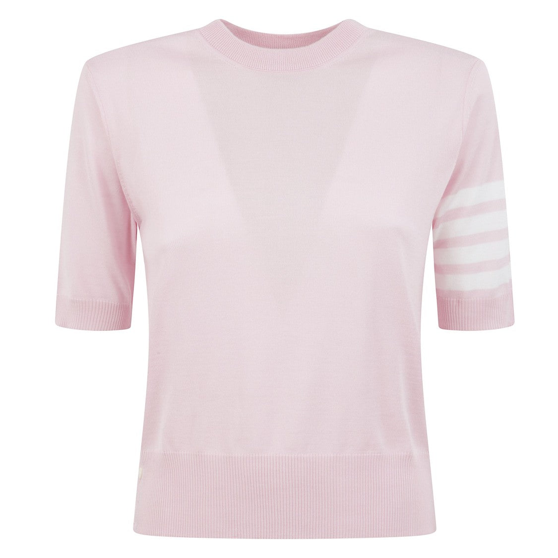 Thom Browne Short-Sleeve Crewneck Sweater With Four-Bar Detail