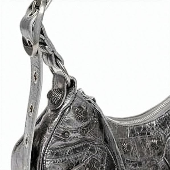 Balenciaga Crescent-Shaped Shiny Lambskin Shoulder Bag With Braided Handle