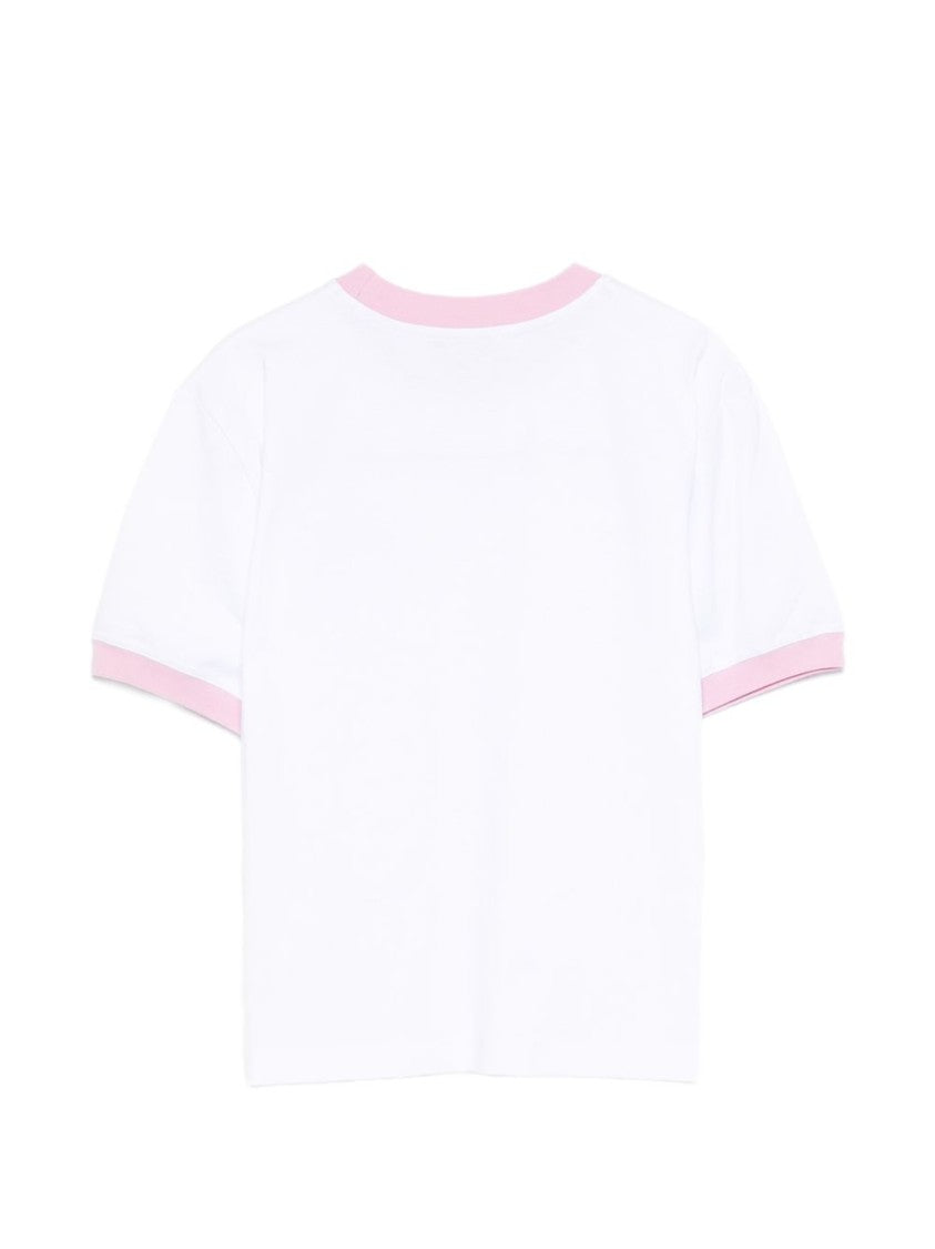 Msgm Crew Neck T-Shirt With Subtle Embroidery And Ribbed Cuffs