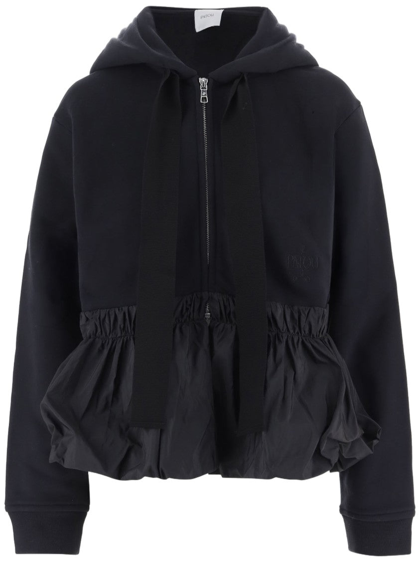 Patou Cotton Hoodie With Ruffled Waist And Zipper Closure