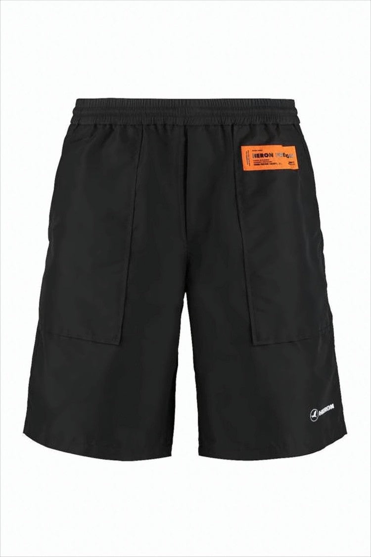 Heron Preston Relaxed-Fit Black Shorts With Logo Patch And Bold Label