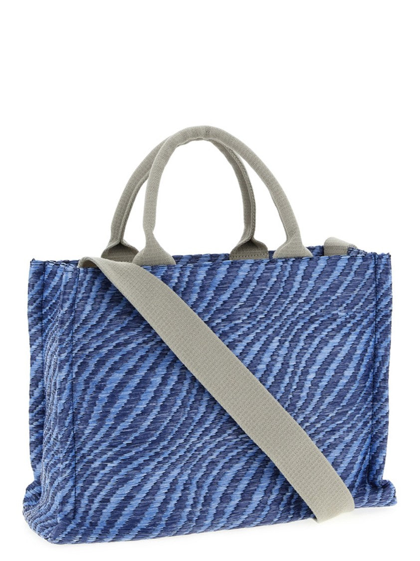Marni Two-Tone Raffia Handbag With Embroidered Logo And Structured Design