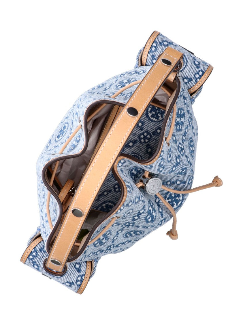 Tory Burch Blue T Monogram Cotton Bucket Bag
