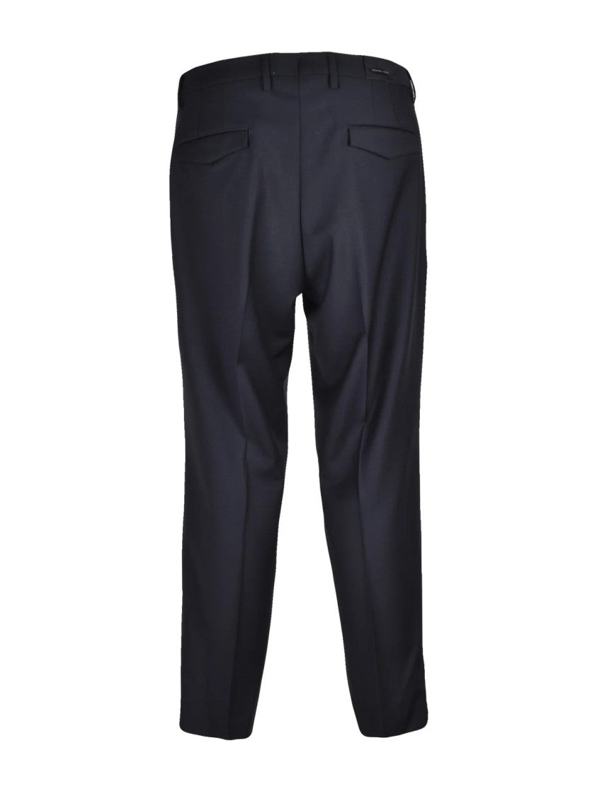 Michael Coal Black Wool-Blend Pleated Stretch Formal Pants