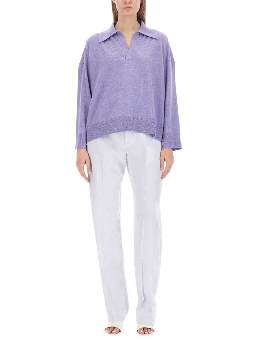 Bottega Veneta Oversized Wool Polo Shirt With Classic Collar