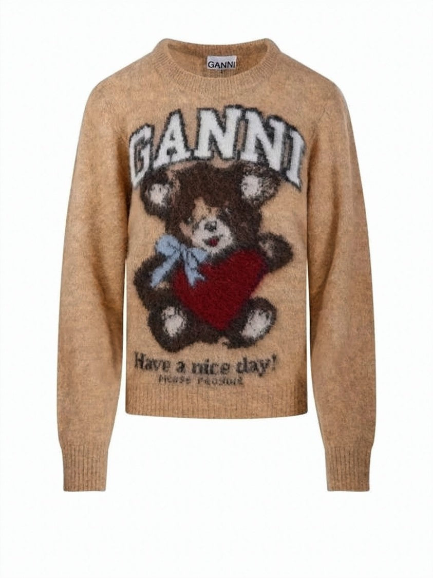 Ganni Playful Teddy Bear Graphic Sweater