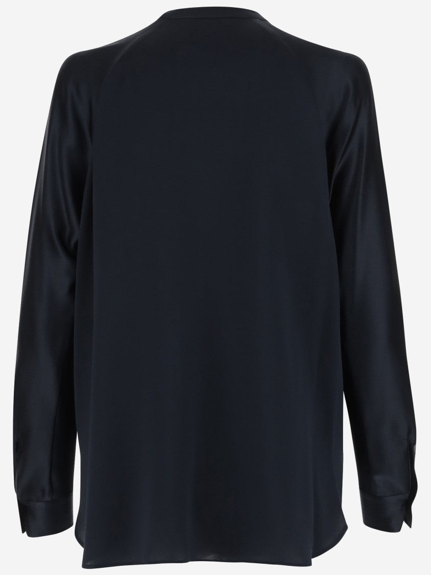 Vince Silk Satin Blouse With V-Neck And Asymmetrical Hem