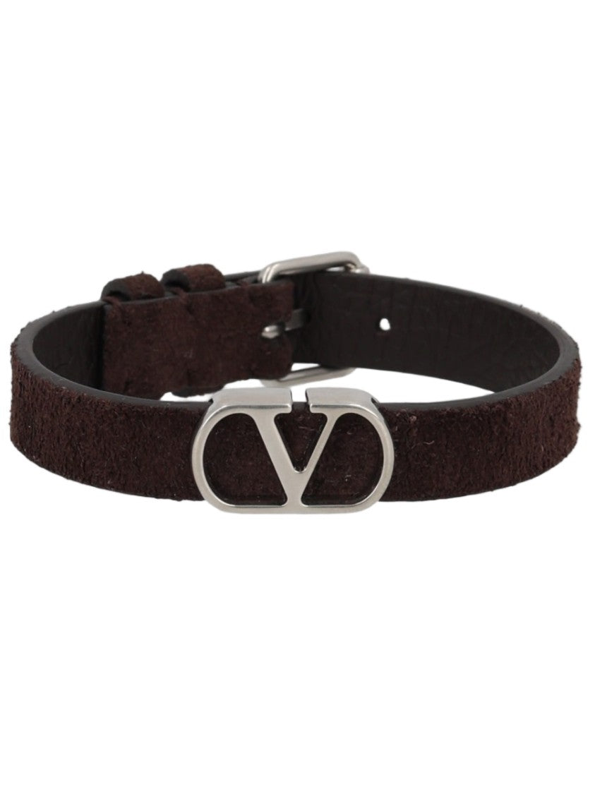 Valentino Garavani Dark Brown Vlogo Signature Leather Bracelet