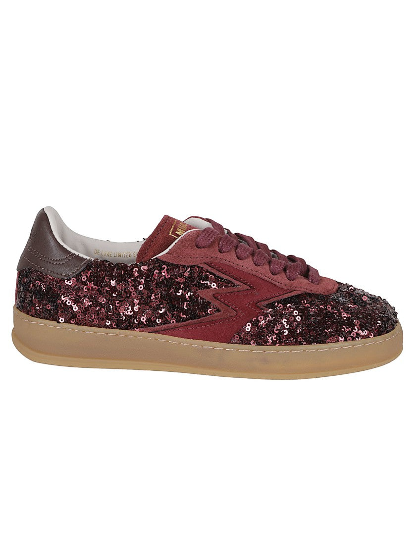 Moa Concept Burgundy Sequined Sneakers With Leather Back Detail