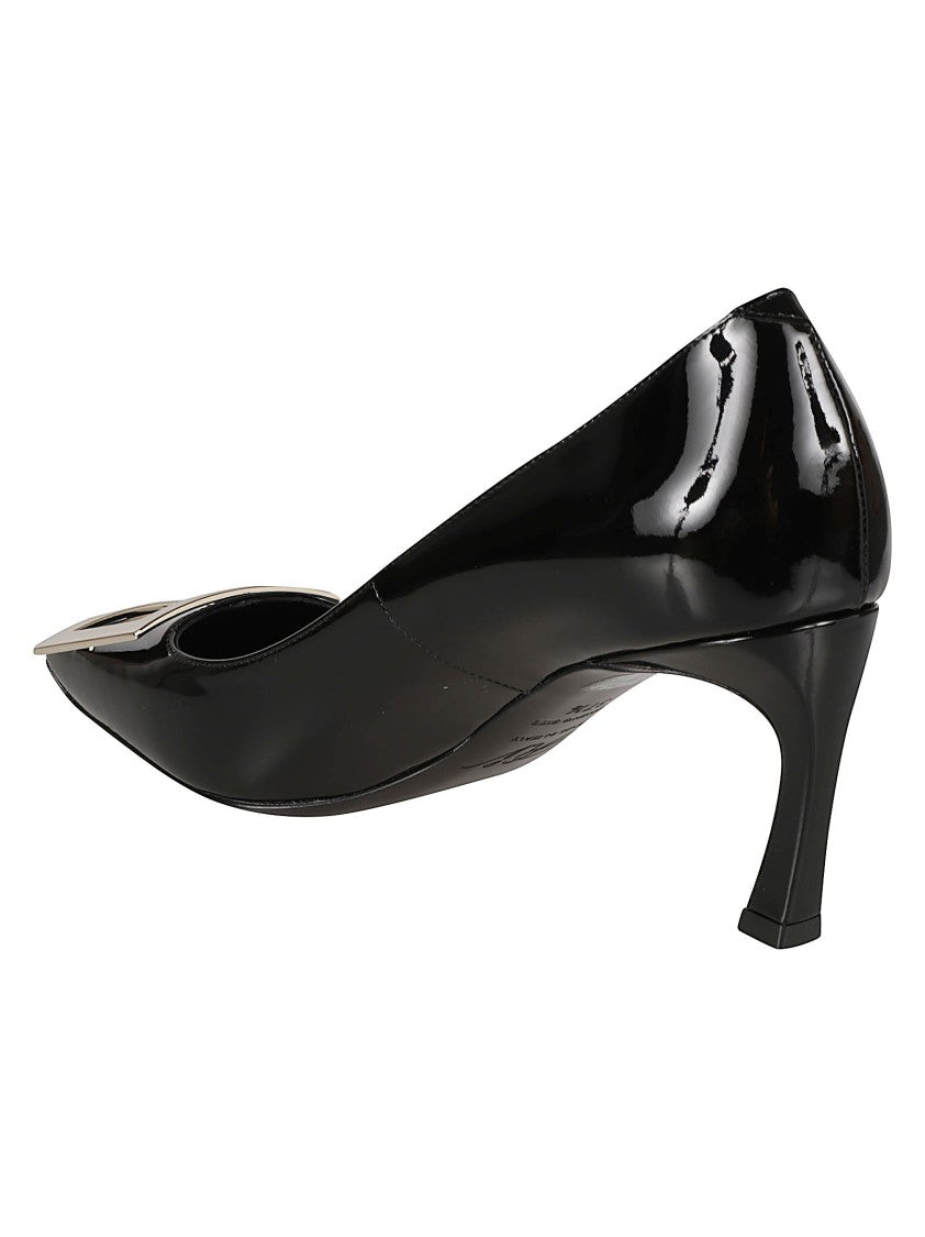 Roger Vivier Glossy Calfskin Leather Pump With Metallic Buckle