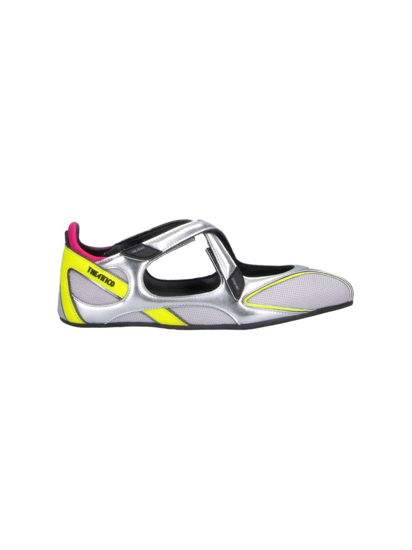 The Attico Futuristic Metallic Silver Flats With Neon Accents