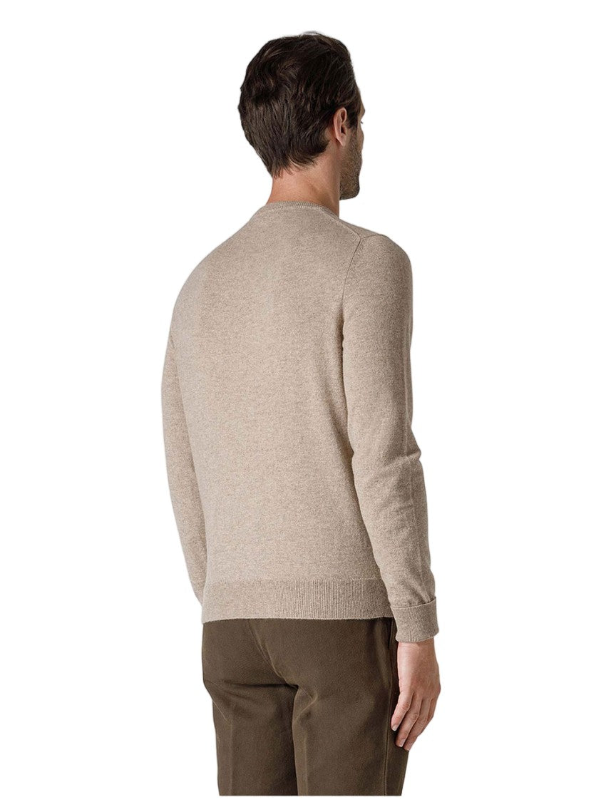 Drumohr Beige Crew Neck Cashmere Ribbed Sweater