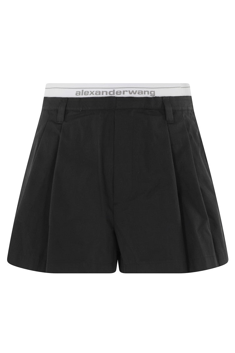Alexander Wang Black Elastic Logo Wide-Leg Darts Cotton Shorts