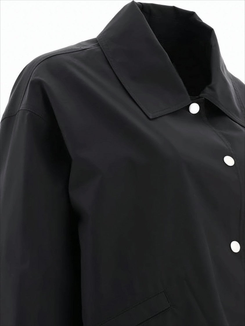 Jil Sander Boxy Black Cotton Jacket With Bold Logo Detailing