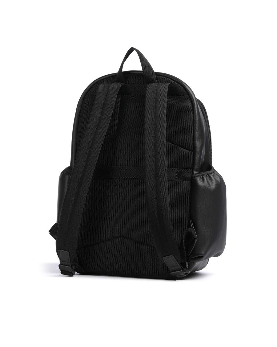 Boss Black Leather Metal Lettering Zip Backpack