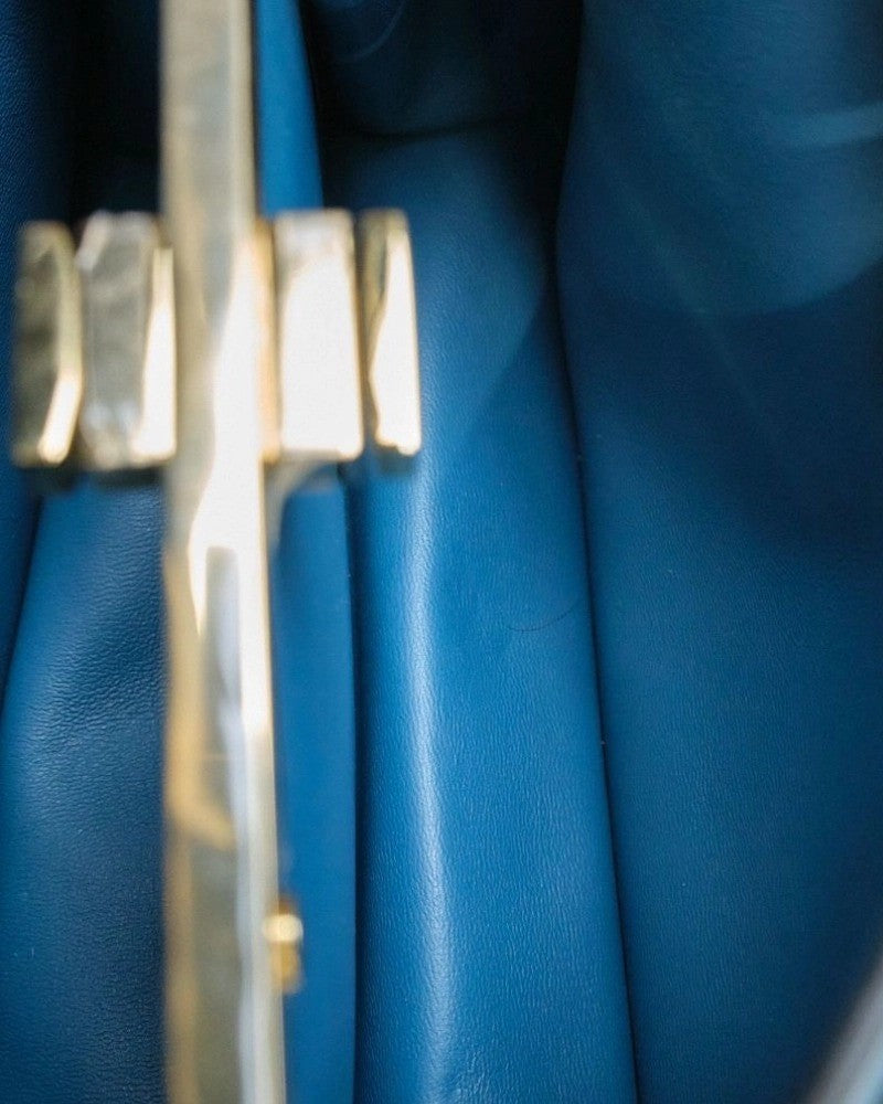 Fendi Peekaboo Pochette With Vibrant Blue Leather And Pink Embroidery