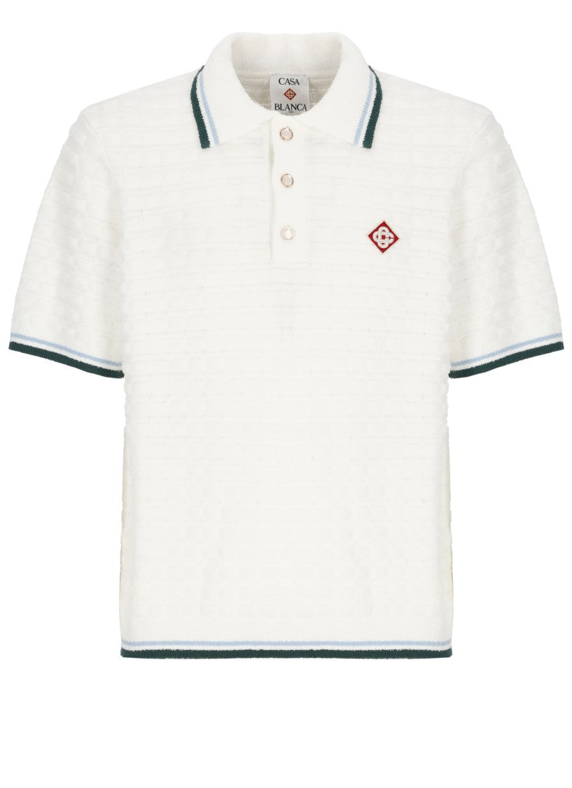 Casablanca White Boucle Logo Patch Polo Shirt