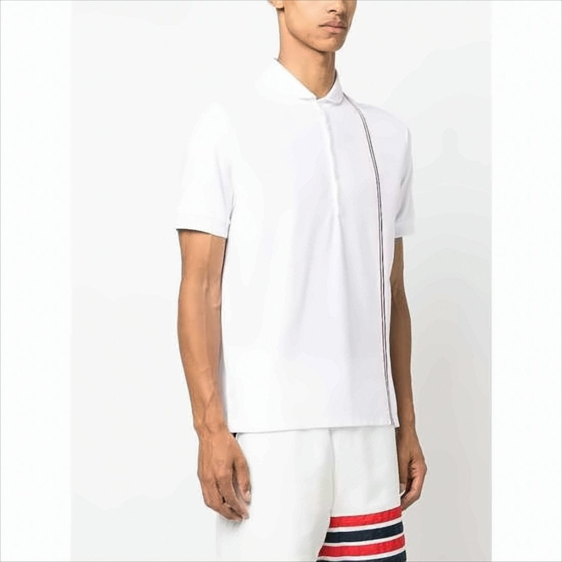 Thom Browne Short-Sleeve Polo Shirt With Vertical Stripe Detail