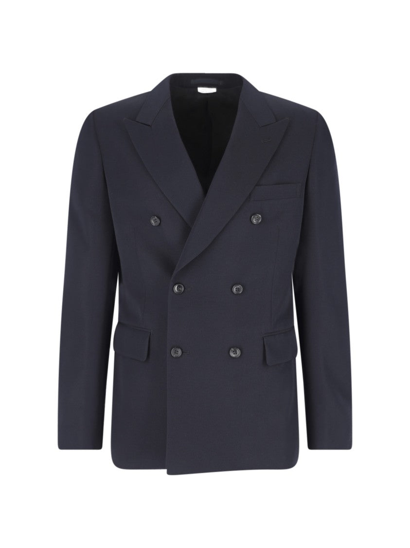 Comme Des Garçons Navy Double-Breasted Wool Fabric Blazer