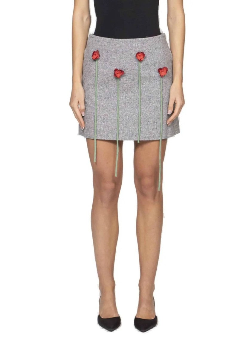 Moschino Mini Skirt With Floral Appliqués And Textured Finish