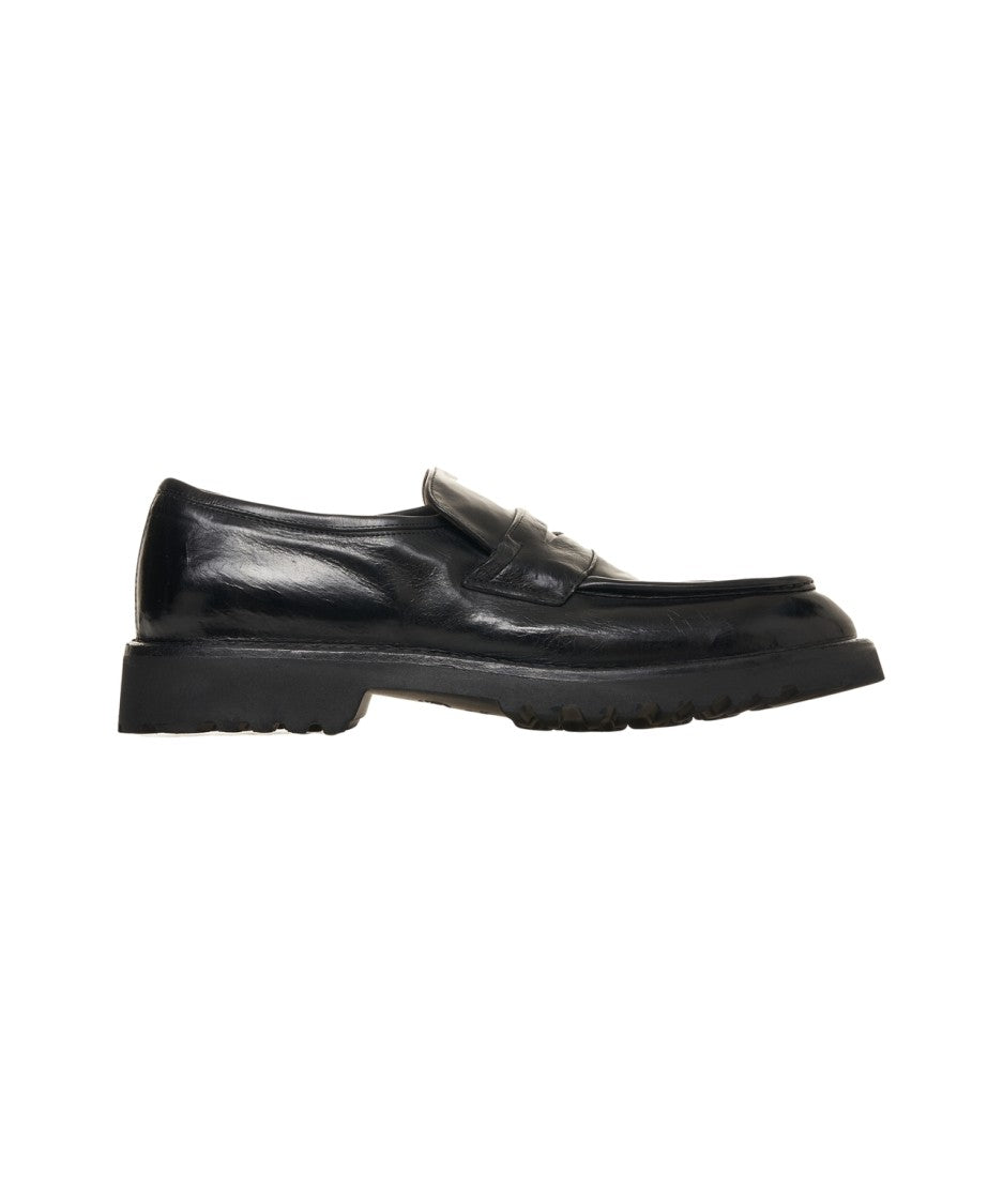 Green George Black Penny Loafers With Shaped Sole