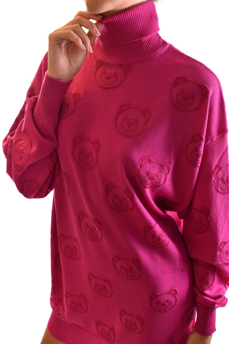 Moschino Pink Wool Dress With High Turtleneck