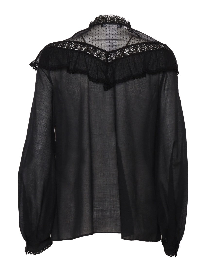Max Mara Sheer Black Shirt With Intricate Lace Detailing