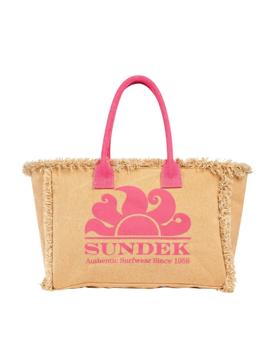 Sundek Beige Canvas Beach Tote With Fringe