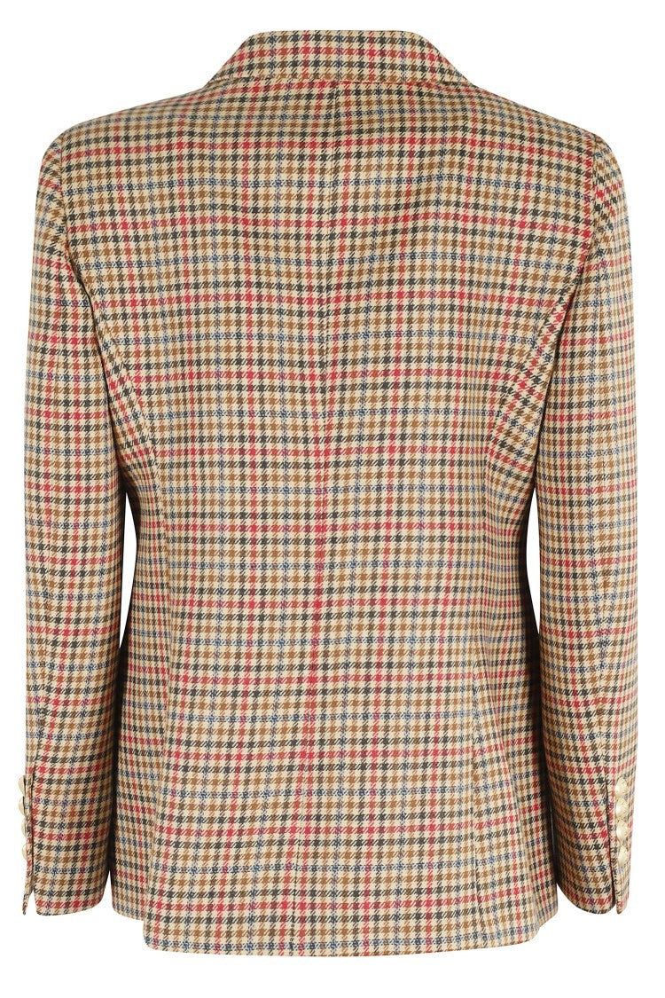 The Extreme Collection Check Pattern Beige And Maroon Mono-Breasted Blazer