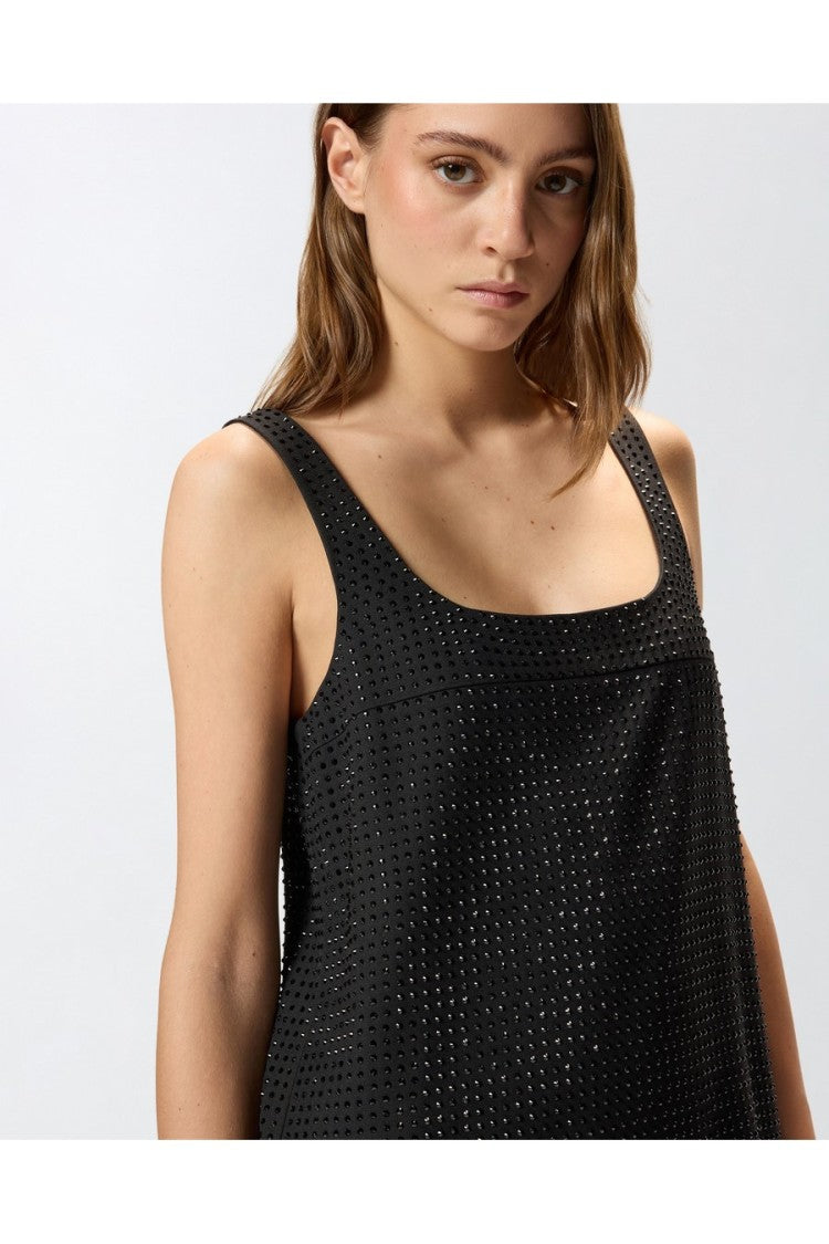 Pinko Black Polyester-Viscose Crystal-Embellished Mini Dress