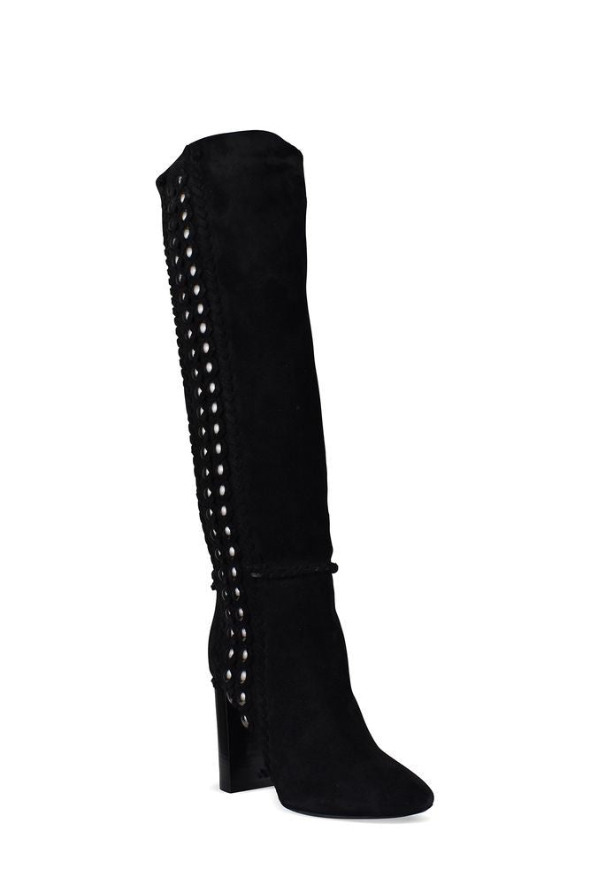 Saint Laurent Draped Effect High Boots With Metal Studs