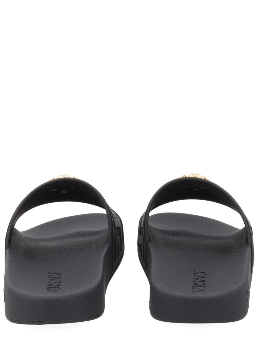 Versace Black Medusa Geometric Pattern Sandals