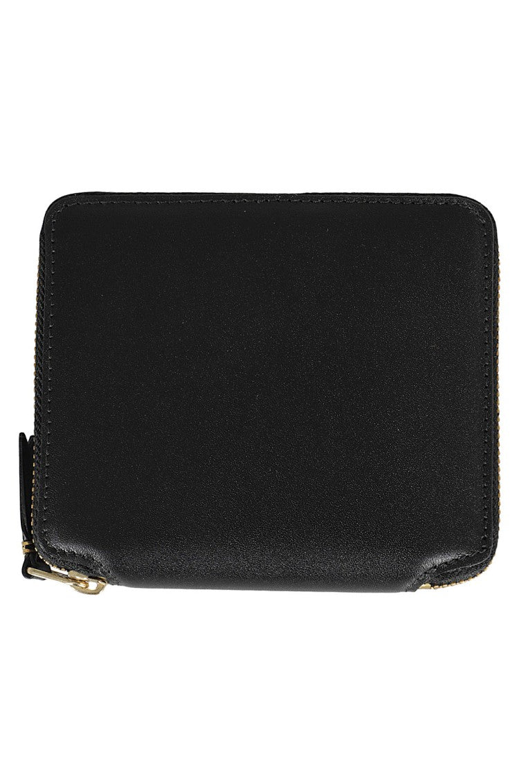 Comme Des Garçons Square Black Cowhide Wallet With Zipper Closure
