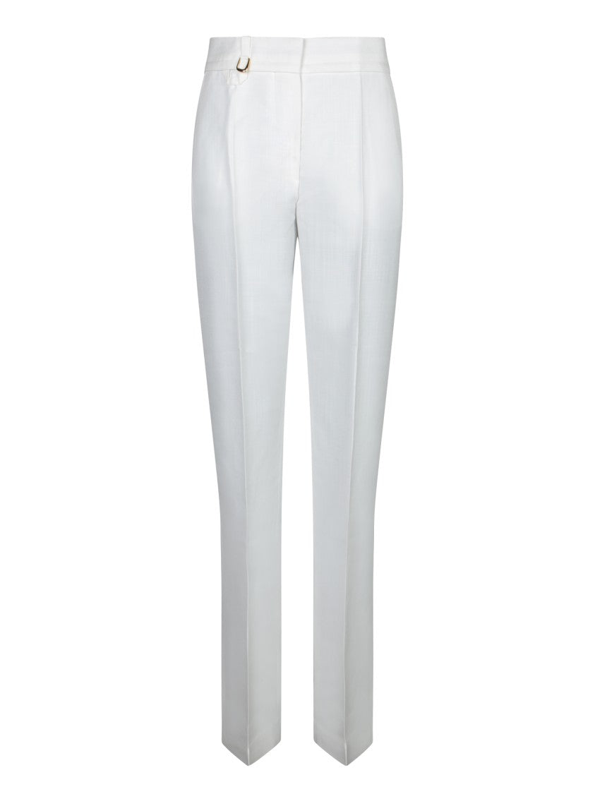 Jacquemus Straight-Cut White Trousers With Metal Ring Detail